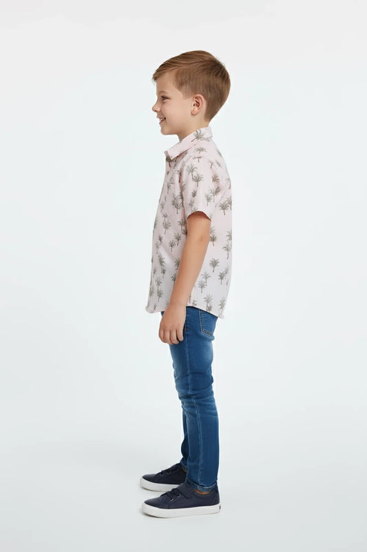 Boys Casual Printed Viscose Shirt - Pink