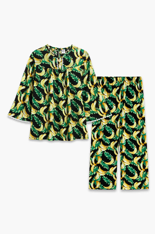 Girls 25803 Graphic Loungewear Suit - GREEN & BLACK